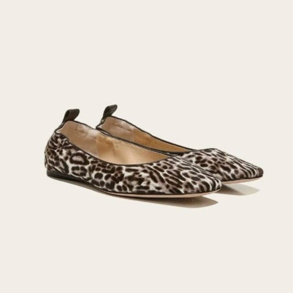 Veronica Beard Alison Leopard Ballet Flat Shoes Square Toe Calf Hair Size 8
